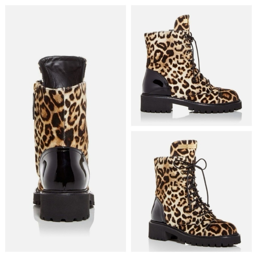 GIUSEPPE ZANOTTI Womens Brown Leopard Print Up Toe Block Heel Combat Boots 36